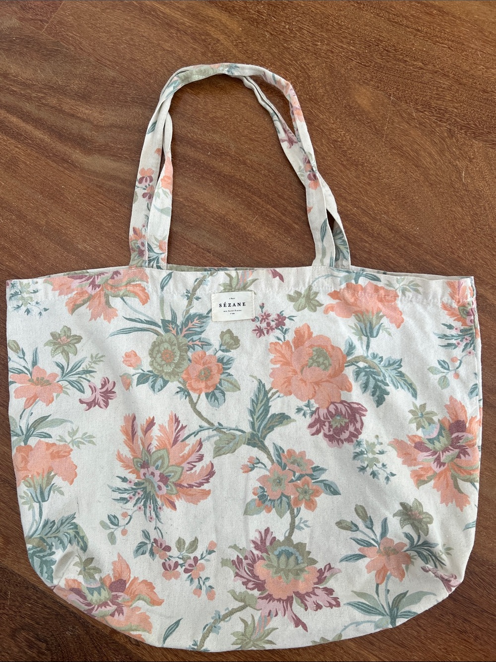 Sezane Floral Print Canvas Tote Bag